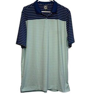 Men's Footjoy Performance Golf Polo Stripe Blue Aqua Shirt Large EUC #CA-2405